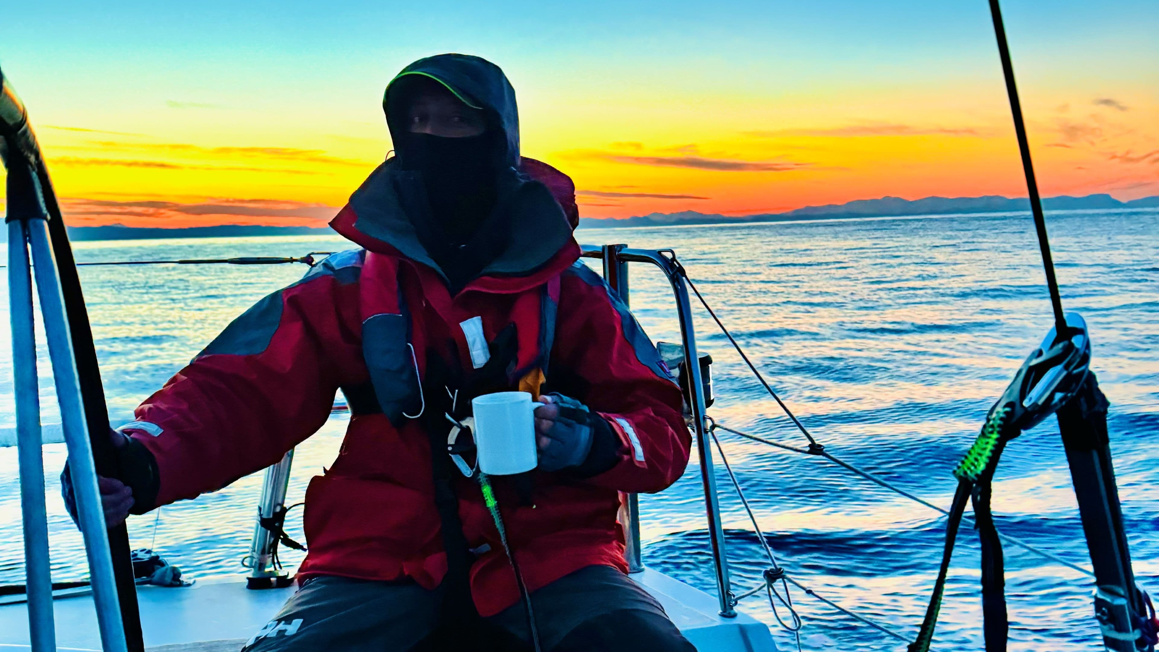 Me prepared for the night shift near Cavo D'Oro