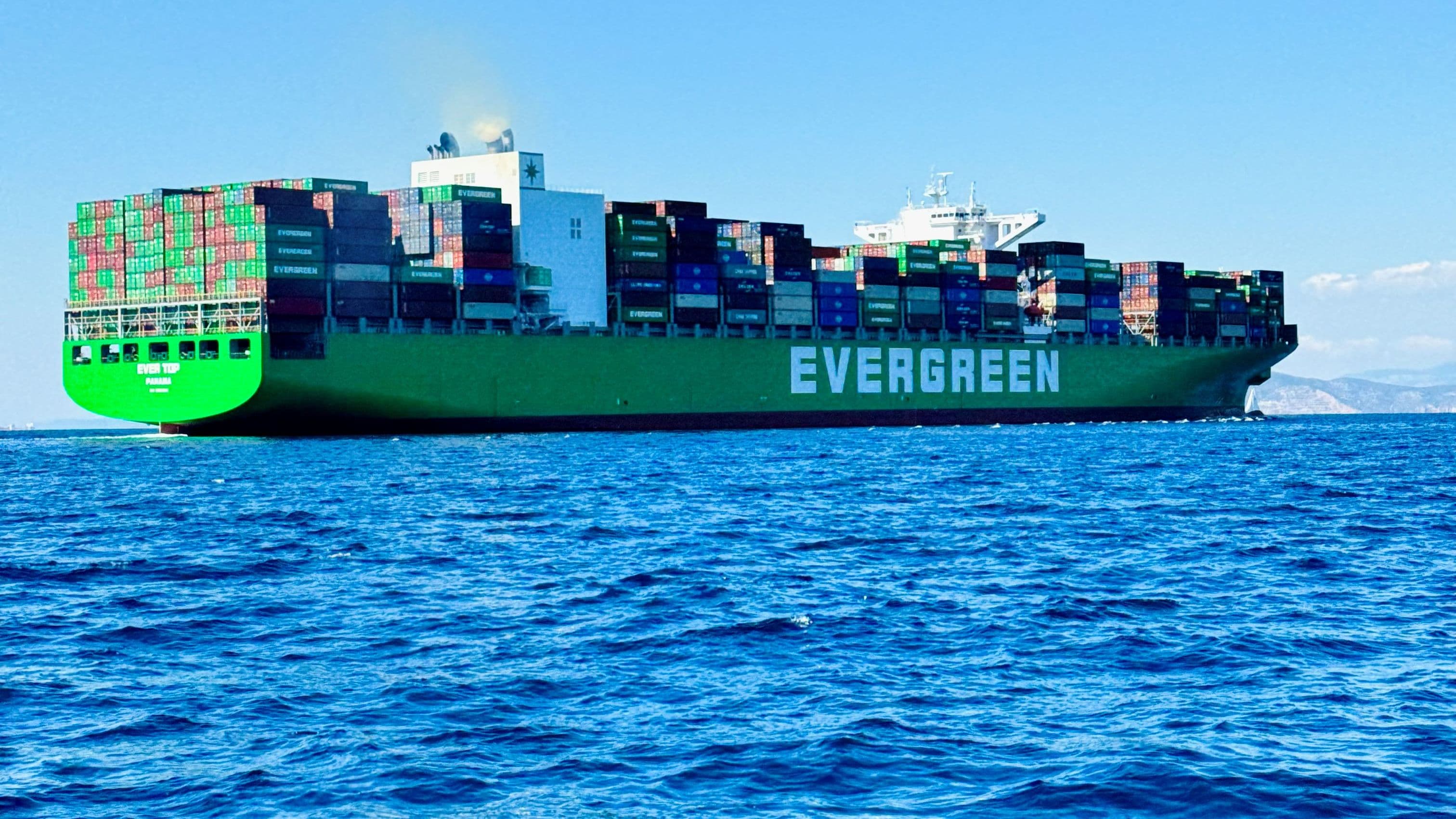 Evegreen cargo ship on its lane during the Hydra Regatta 2024 