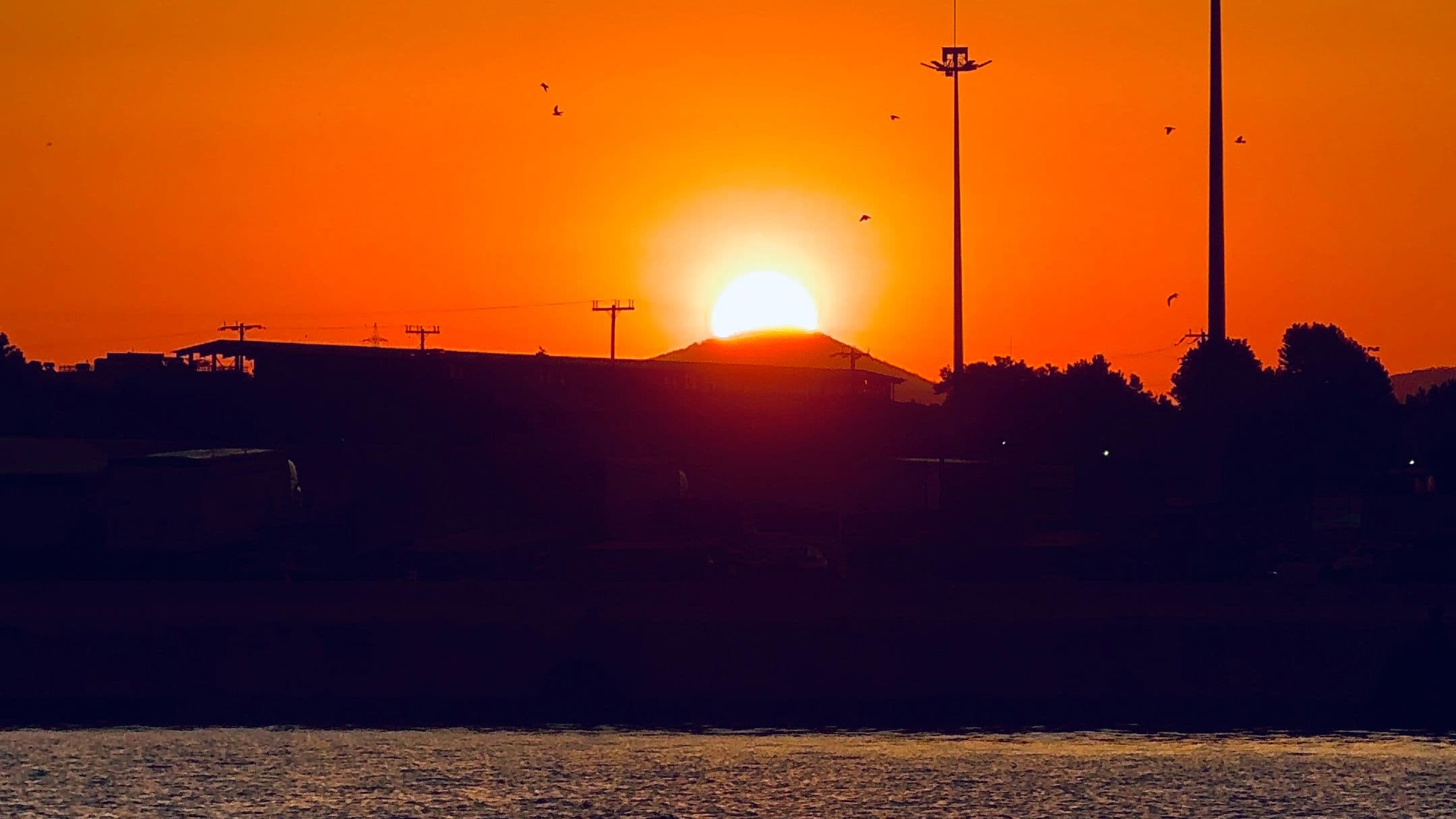 Sunrise with birds on Alexandroupolis