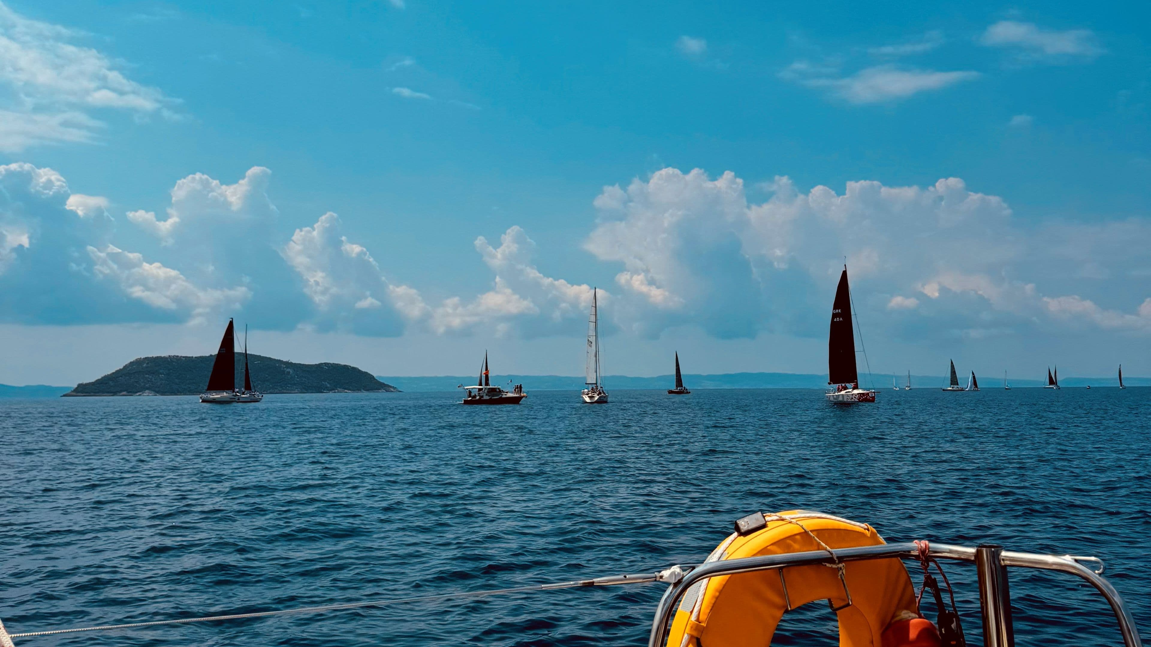 Preparing for the North Aegean Cup race in front of Porto Carras