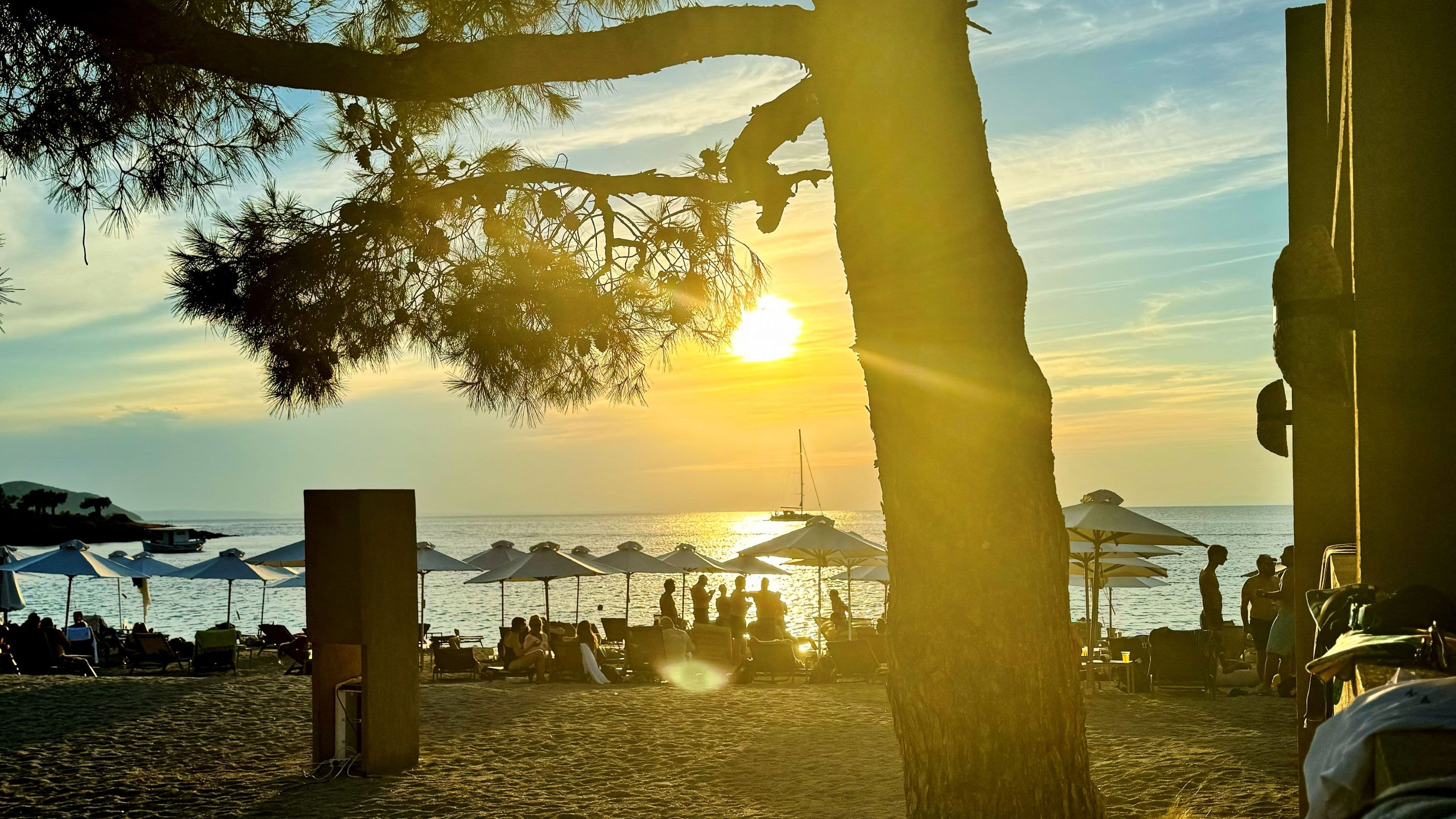 Golden hour at Kohi beach bar, Porto Carras