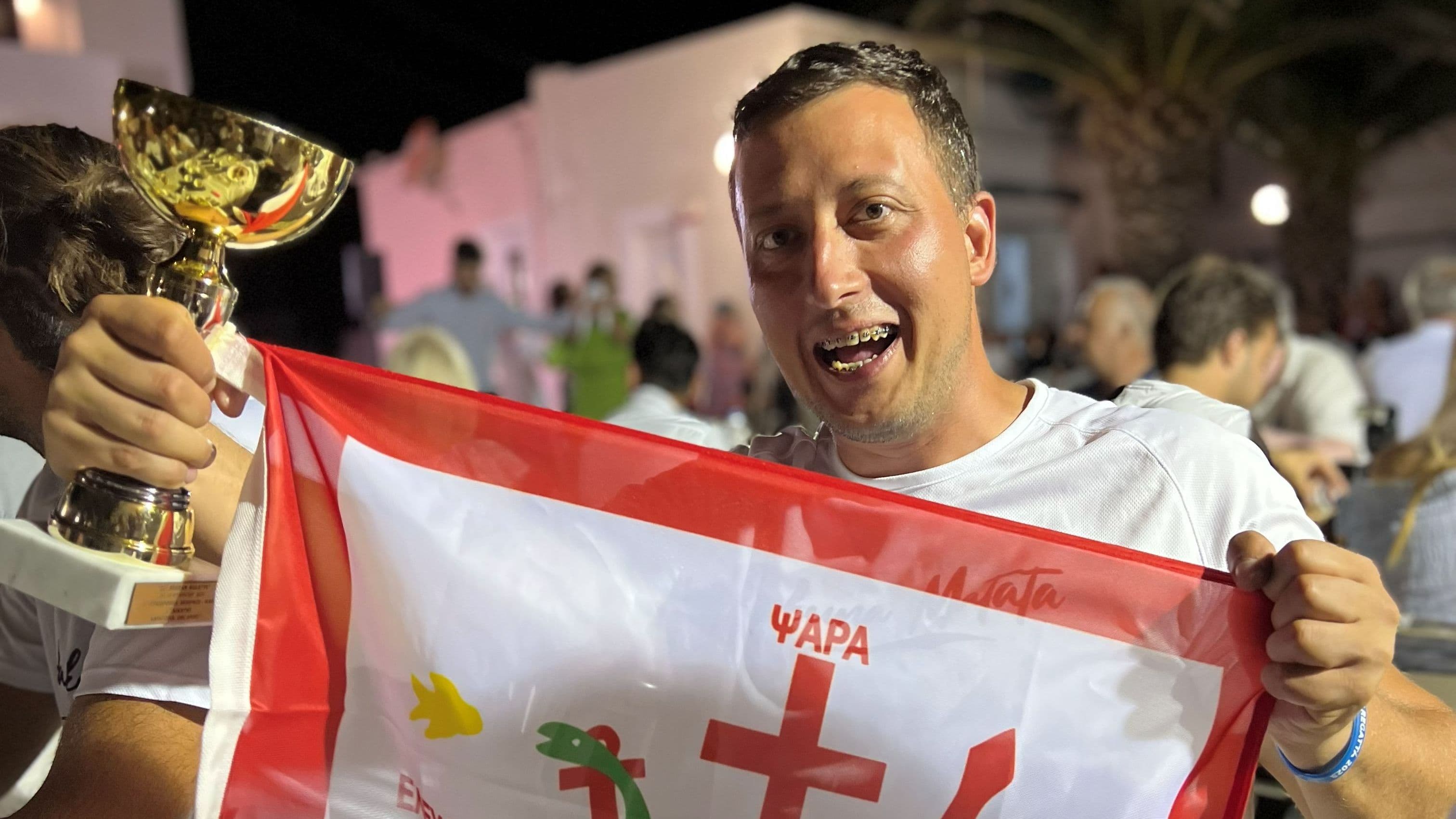 Me with the Psara's race cup and the island flag