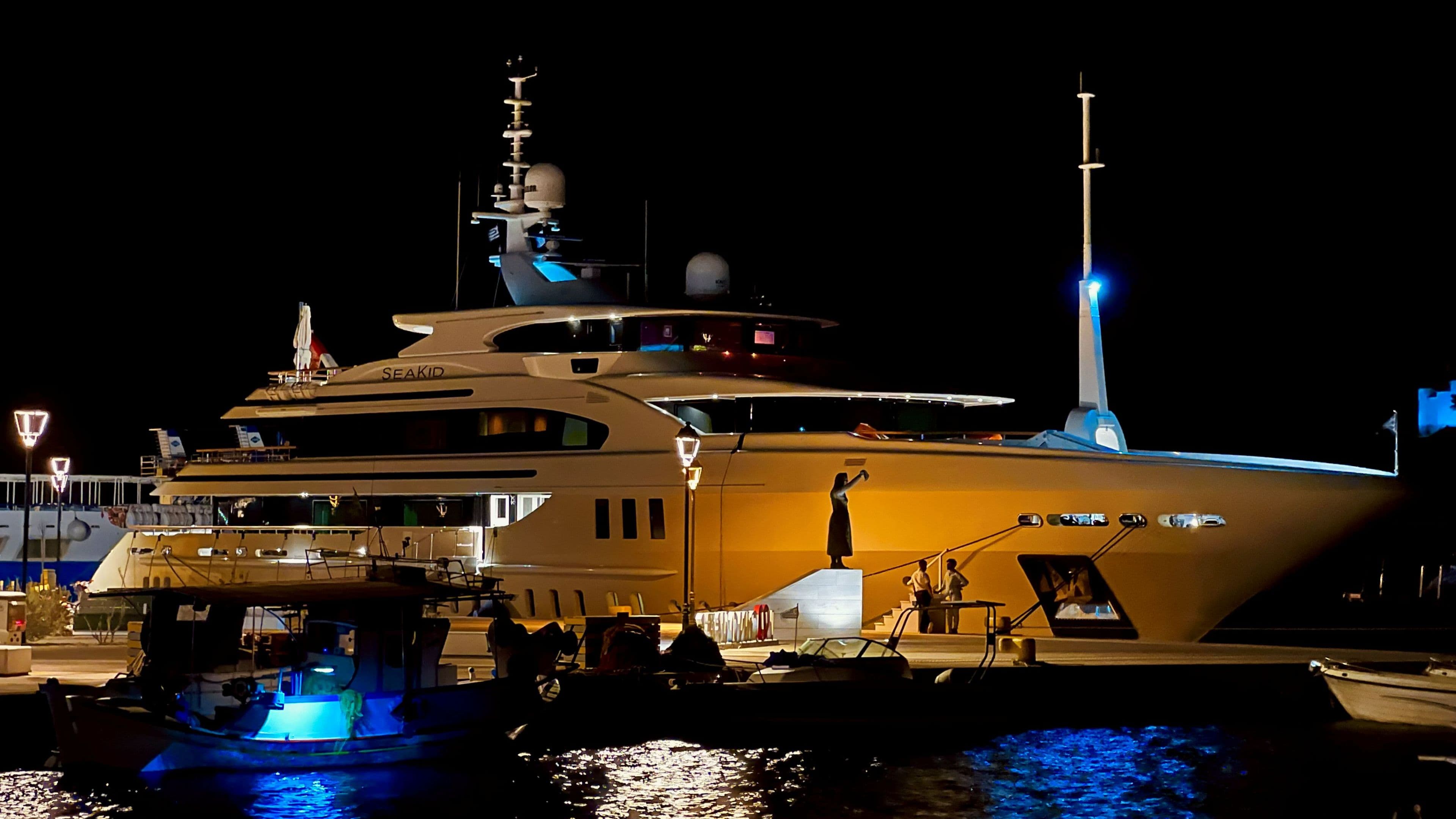 Docked yacht in Oinousses