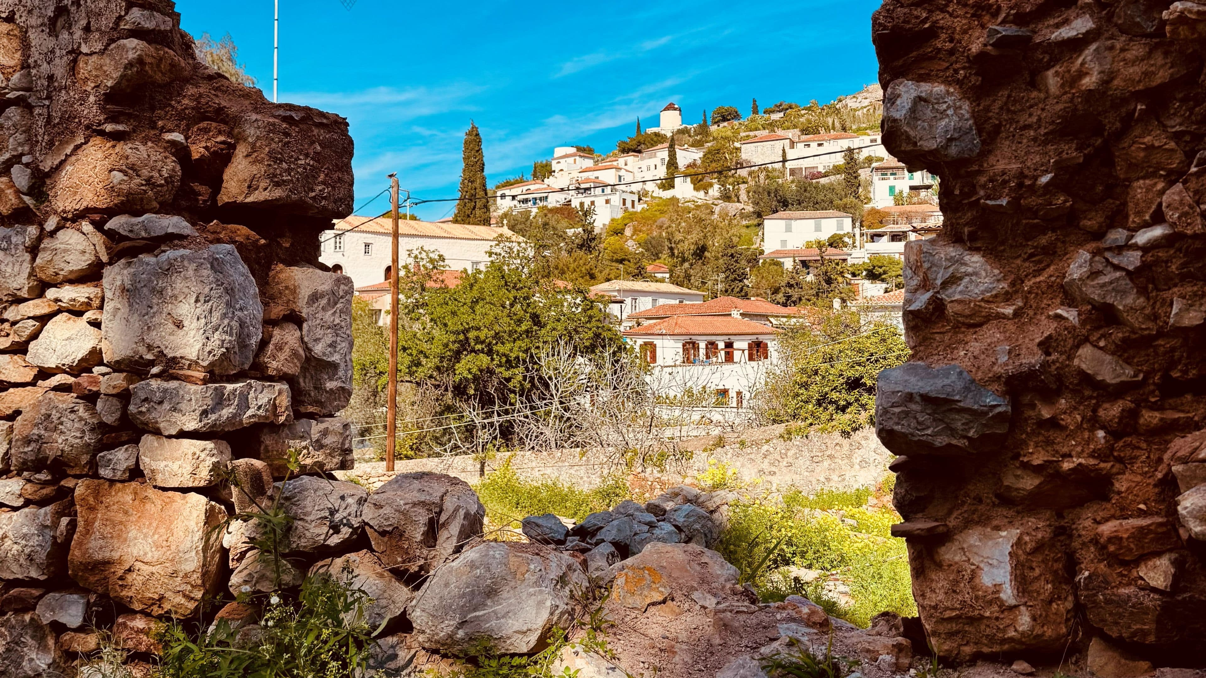 Hydra village view from the ruins